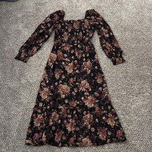 Promesa Black Floral Smocked Long Sleeve Dress